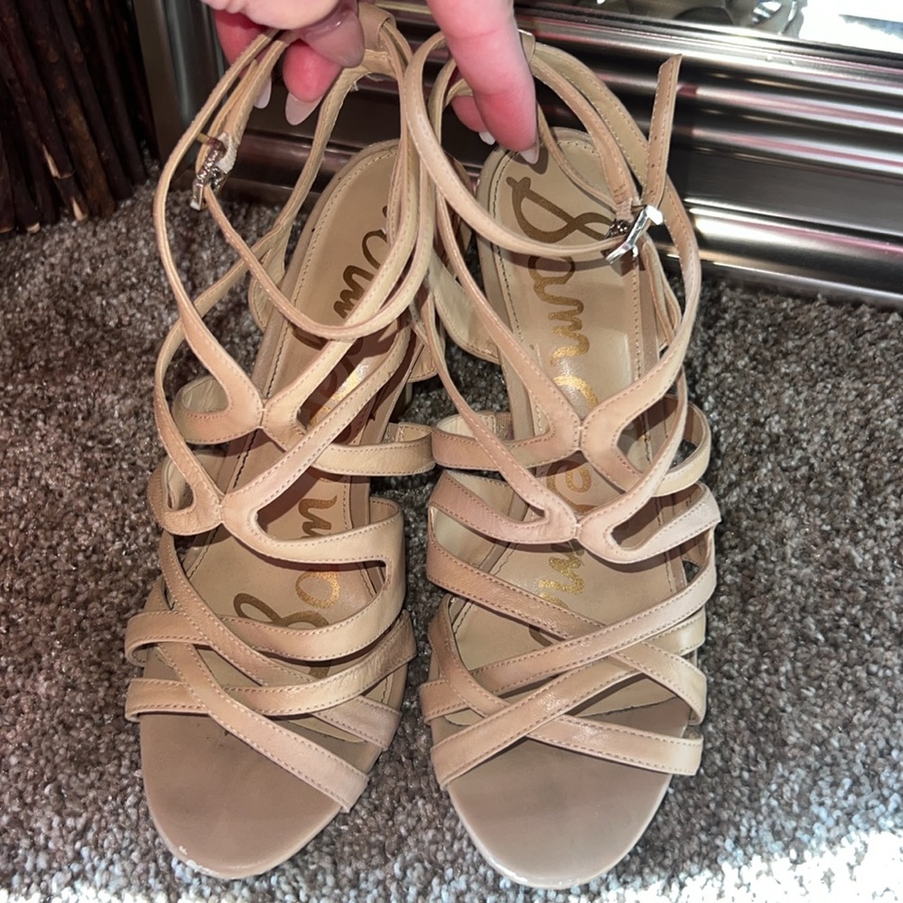 Sam Edelman nude tan leather strappy high heel sandals 4.5” heel height size 8.5 - Picture 3 of 12